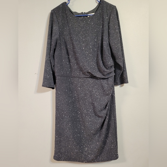 Eliza J 14W midi length sparkled charcoal 3/4 sleeve elegant dress - Picture 2 of 10